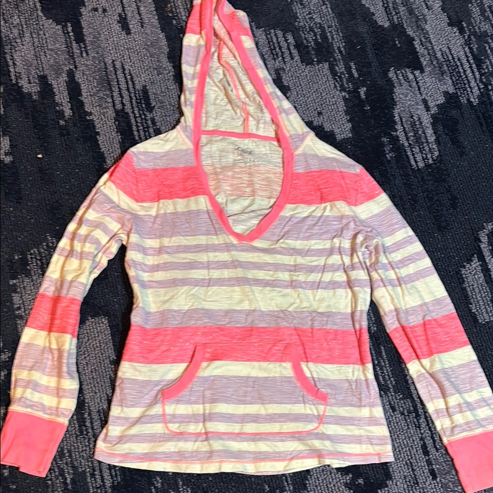 Justice Pink and Cream Striped Hooded shirt